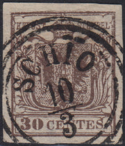 LV355 - 1850 - I emissione c. 30 bruno I tipo usato SCHIO (7)