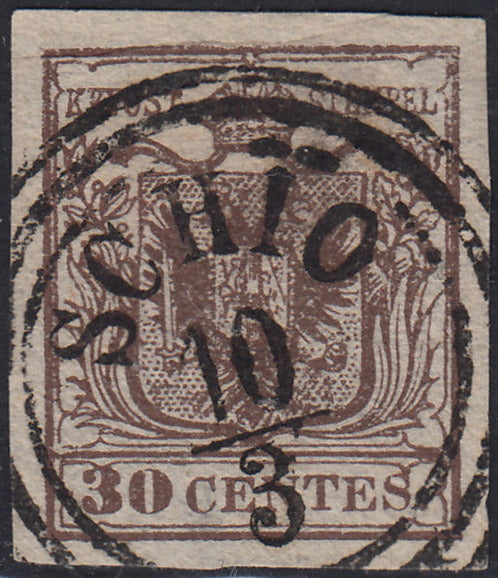 LV355 - 1850 - I emissione c. 30 bruno I tipo usato SCHIO (7)