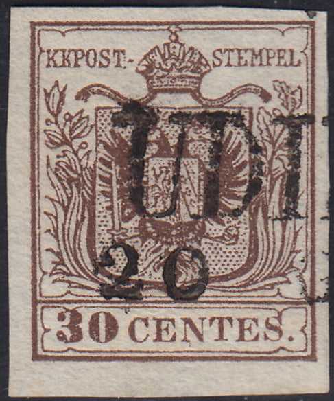 LV358 - 1850 - I emissione c. 30 bruno I tipo usato Udine (7b)