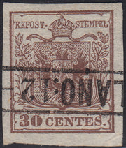 LV359 - 1850 - I emissione c. 30 bruno rossastro I tipo usato MILANO (7f)