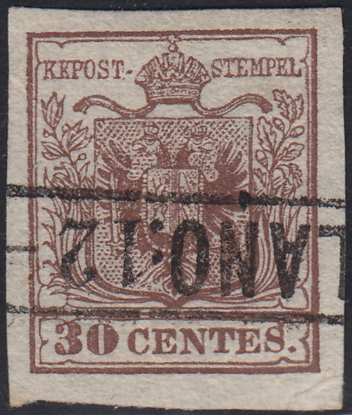 LV359 - 1850 - I emissione c. 30 bruno rossastro I tipo usato MILANO (7f)