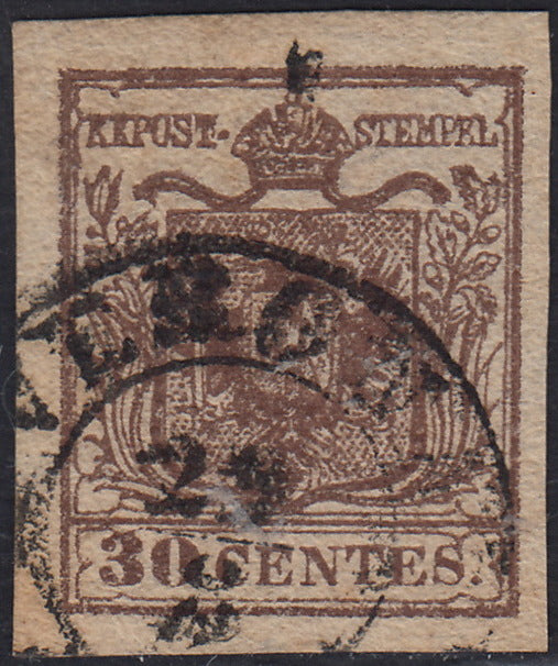 LV366 - 1850 - I emissione c. 30 bruno grigiastro I tipo usato Verona (7e)