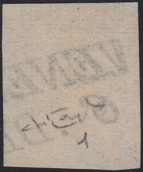 LV372 - 1850 - I emissione c. 5 giallo ocra carta a mano usato (1)