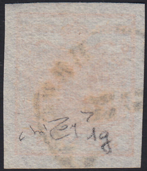 LV373 - 1850 - I emissione c. 5 giallo arancio carta a mano usato (1g)