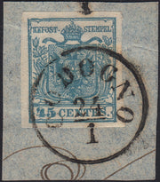 1858 - Postage due for newspapers, 4 kr. Dull red used on newspaper scrap (4)