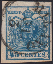LV379 - 1850 - I emissione c. 45 azzurro scuro I tipo usato (10d).