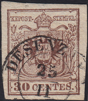 LV381 - 1850 - I emissione c. 30 bruno lillaceo II tipo usato Desenzano (9)