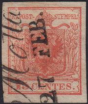 1858 - Postage due for newspapers, 4 kr. Dull red used on newspaper scrap (4)