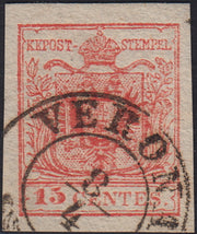 LV389 - 1850 - I emissione c. 15 rosso III tipo carta a mano usato CO di Verona (6)