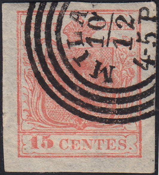 LV390 - 1850 - I emissione c. 15 rosa II tipo carta a mano usato C4 di Milano 4-5P (5)