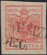 LV391 - 1850 - I emissione c. 15 rosso salmone III tipo carta a mano usato Busto Arsizio (6d)