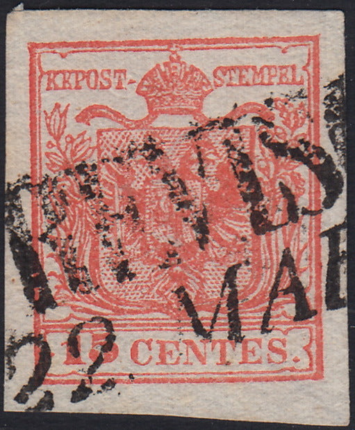 LV394 - 1850 - I emissione c. 15 rosso III tipo carta a mano usato TREVISO (6)