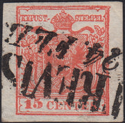 LV396 - 1850 - I emissione c. 15 rosso III tipo carta a mano usato TREVISO (6)