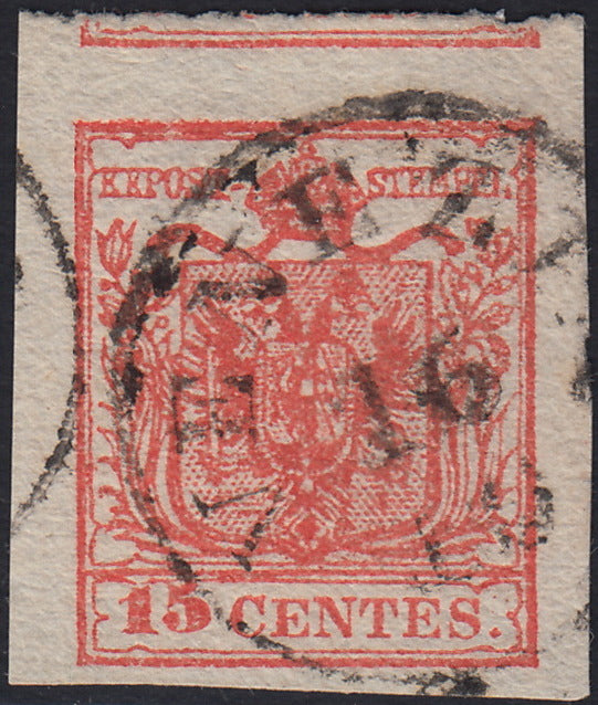 LV397 - 1850 - I emissione c. 15 rosso III tipo carta a mano usato VENEZIA margini enormi (6)