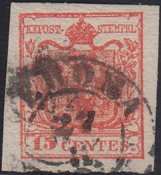 LV398 - 1850 - I emissione c. 15 rosso III tipo carta a mano usato Verona (6)