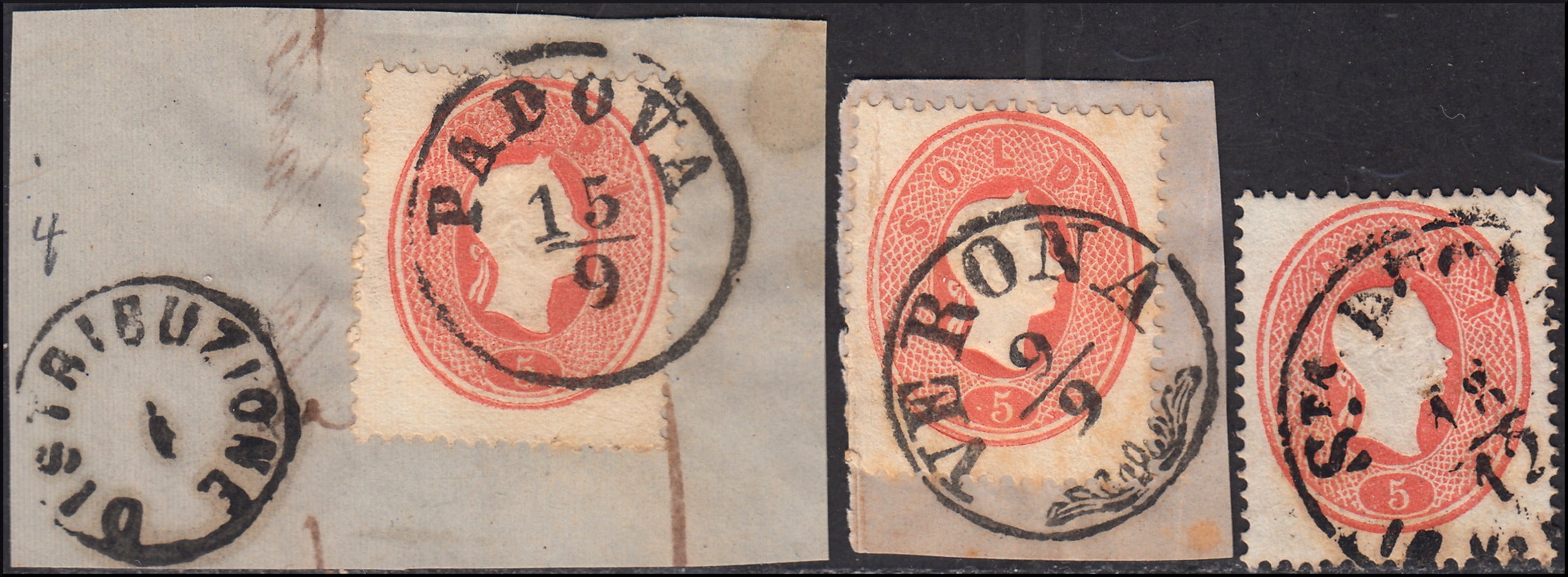 1858 - Franqueo adeudado para periódicos, 4 kr. Rojo opaco usado en restos de periódico (4)