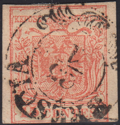 LV401 - 1854 - I emissione c. 15 rosso III tipo carta a macchina usato Brescia (20)