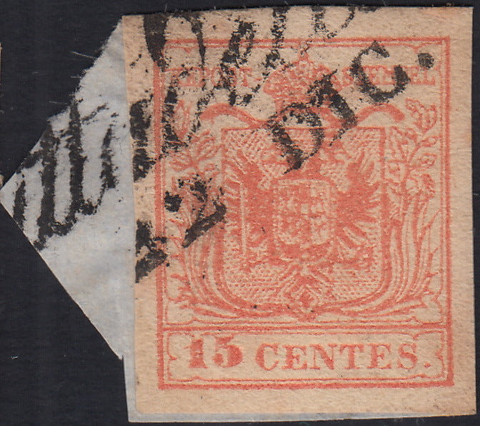 LV404 - 1854 - I emissione c. 15 rosso III tipo carta a macchina usato Cittadella (20)
