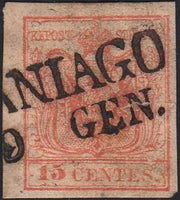 LV405 - 1854 - I emissione c. 15 rosso III tipo carta a macchina usato Maniago (20)