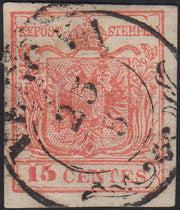 LV406 - 1850 - I emissione c. 15 rosso III tipo carta a mano usato 2CO Verona (6)