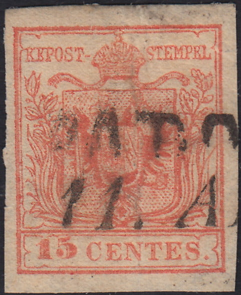 LV408 - 1854 - I emissione c. 15 rosso III tipo carta a macchina usato Padova (20)