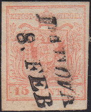 LV409 - 1850 - I emissione c. 15 rosa III tipo carta a macchina usato PADOVA (20)