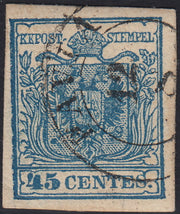 LV423 - 1850 - I emissione c. 45 azzurro III tipo usato (12).