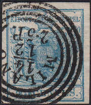 LV431 - 1850 - I emissione c. 45 azzurro I tipo usato con il C4 di Milano, 2 - 5 P. (10).