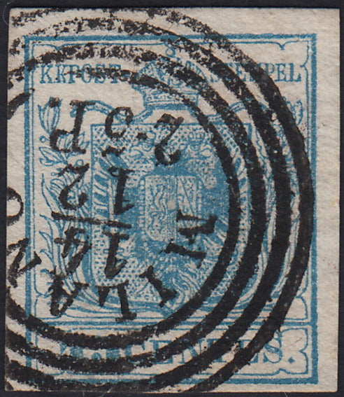 LV431 - 1850 - I emissione c. 45 azzurro I tipo usato con il C4 di Milano, 2 - 5 P. (10).