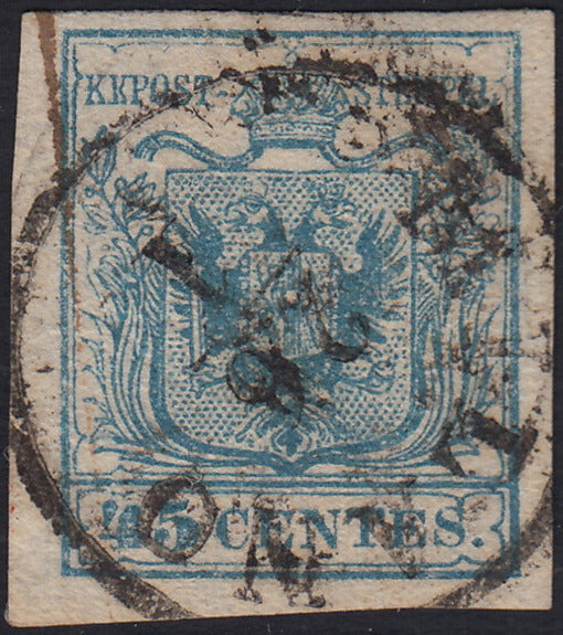 LV437 - 1850 - I emissione c. 45 azzurro grigiastro chiaro III tipo usato Mantova (12b)