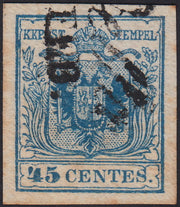 1858 - Franqueo adeudado para periódicos, 4 kr. Rojo opaco usado en restos de periódico (4)