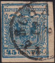 1858 - Franqueo adeudado para periódicos, 4 kr. Rojo opaco usado en restos de periódico (4)