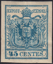 LV447 - 1854 - I emissione c. 45 azzurro carta a macchina nuovo con gomma integra (22)