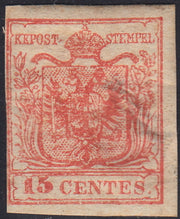 1858 - Franqueo adeudado para periódicos, 4 kr. Rojo opaco usado en restos de periódico (4)