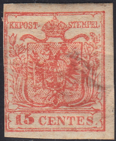 LV450 - 1854 - I emissione c. 15 rosso vermiglio carta a macchina nuovo con gomma originale (20)