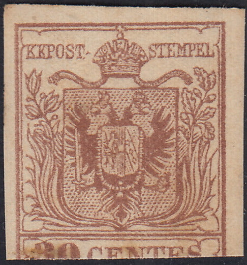 LV452 - 1854 - I emissione c. 30 bruno grigiastro carta a macchina nuovo senza gomma (21b)