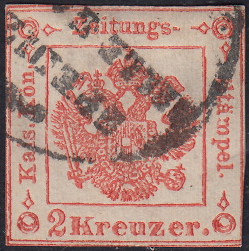LV453 - 1858 - Segnatasse per Giornali 2 kr. rosso carminio usato (3b)