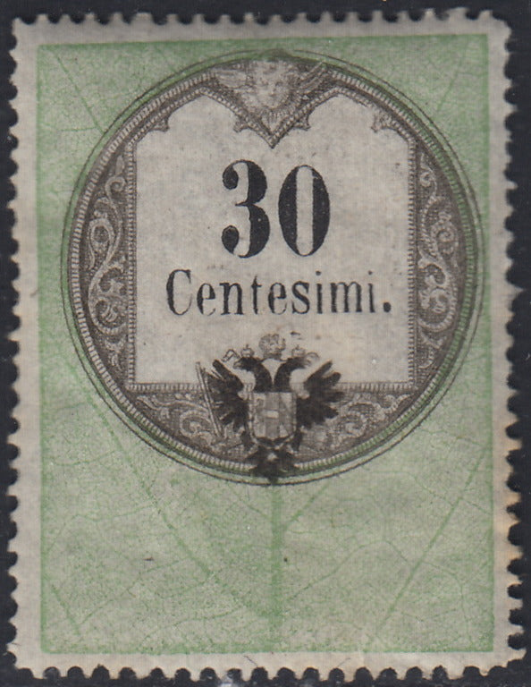 LVF10 - 1854 - Fiscali, tiratura tipografica, c. 30 verde e nero nuovo con gomma (4)