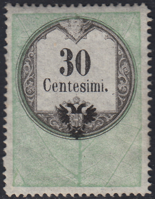 LVF11 - 1854 - Fiscali, tiratura tipografica, c. 30 verde e nero nuovo con gomma (4)
