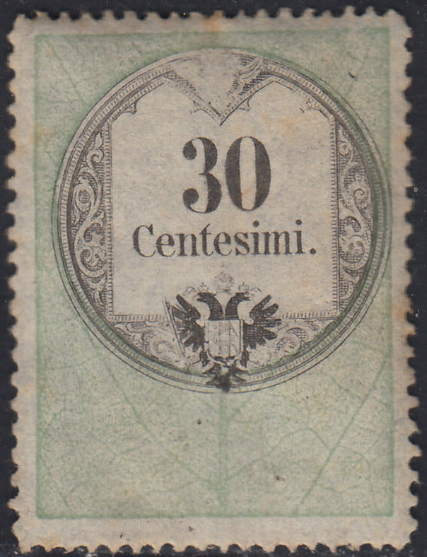 LVF15 - 1854 - Fiscali, tiratura calcografica, c. 30 verde e nero nuovo con gomma (8)