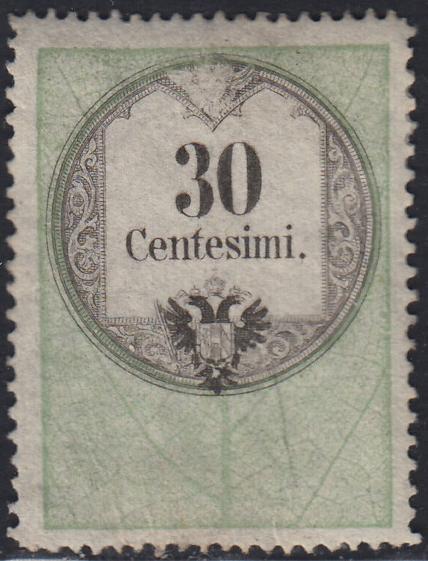 LVF17 - 1854 - Fiscali, tiratura calcografica, c. 30 verde e nero nuovo con parte di gomma (8)