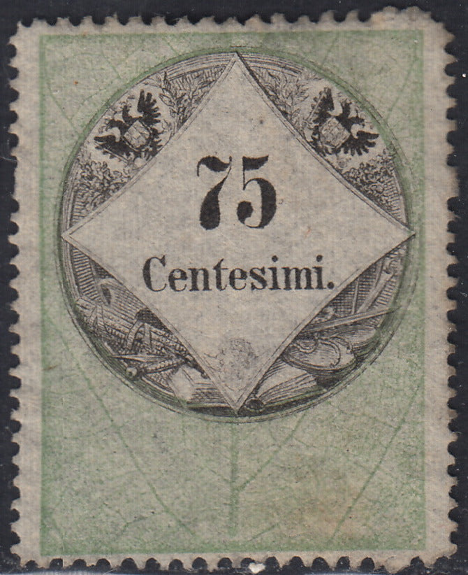 LVF19 - 1854 - Fiscali, tiratura calcografica, c. 75 verde e nero nuovo senza gomma (10)