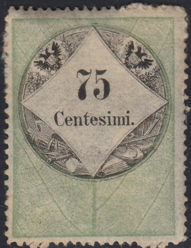 LVF21 - 1854 - Fiscali, tiratura calcografica, c. 75 verde e nero nuovo con gomma (10)