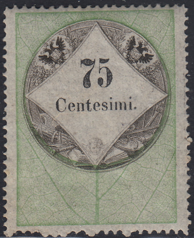 LVF28 - 1854 - Fiscali, tiratura tipografica, c. 75 verde e nero nuovo con gomma (6)
