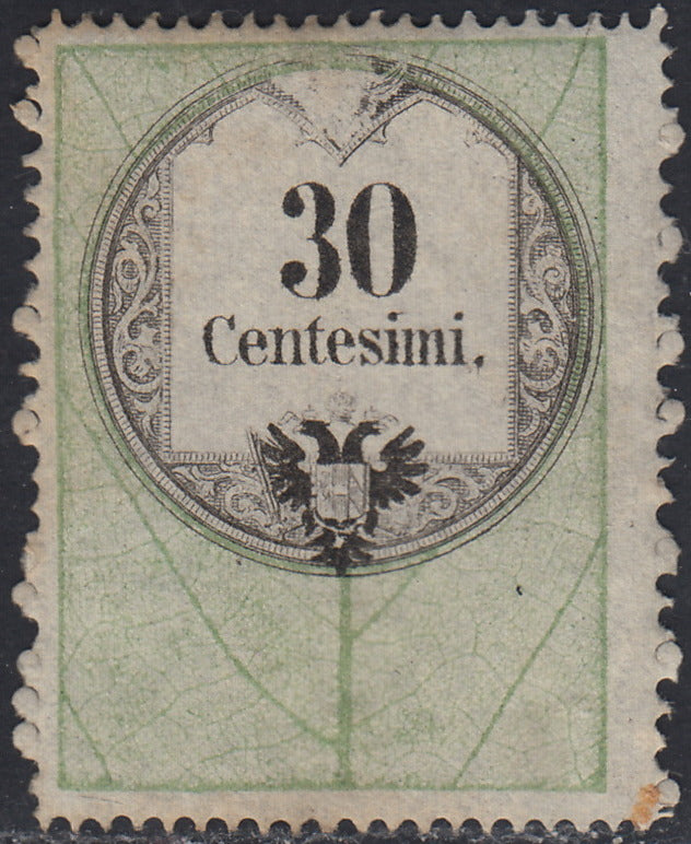 LVF42 - 1854 - Fiscali, tiratura calcografica, c. 30 verde e nero nuovo con gomma (8)