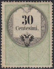 LVF43 - 1854 - Fiscali, tiratura calcografica, c. 30 verde e nero nuovo con gomma (8)
