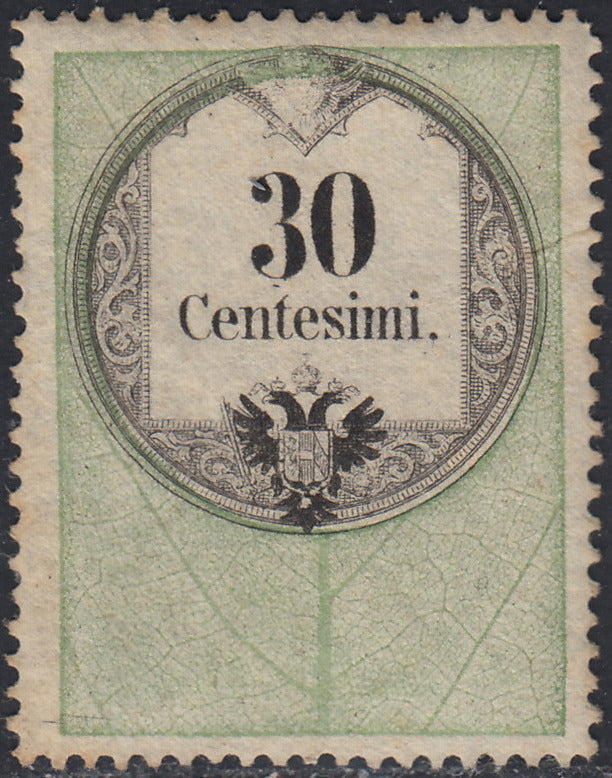 LVF43 - 1854 - Fiscali, tiratura calcografica, c. 30 verde e nero nuovo con gomma (8)