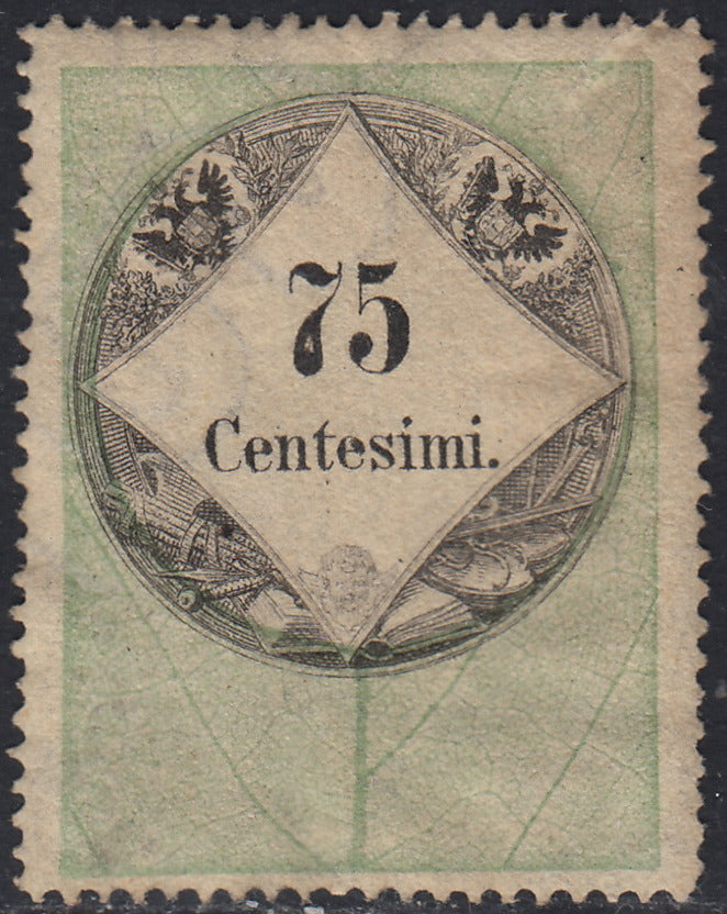 LVF51 - 1854 - Fiscali, tiratura calcografica, c. 75 verde e nero nuovo con gomma (10)