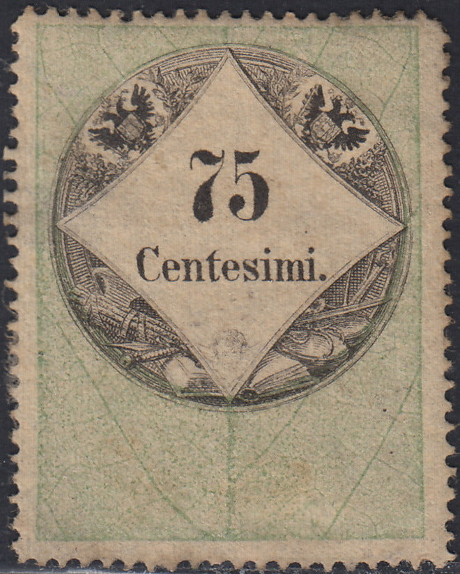 LVF52 - 1854 - Fiscali, tiratura calcografica, c. 75 verde e nero nuovo con gomma (10)