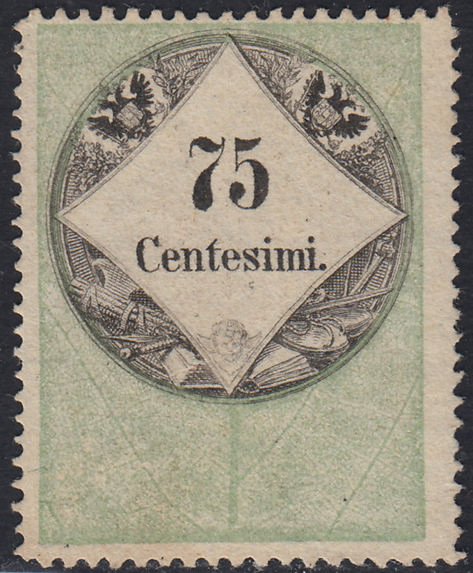 LVF57 - 1854 - Fiscali, tiratura calcografica, c. 75 verde e nero nuovo senza gomma (10)